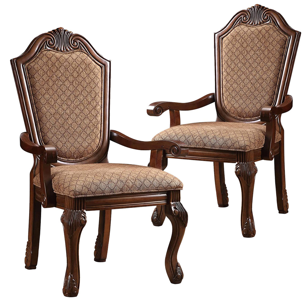 Chateau De Ville Arm Chair Dining (Set-2) in Fabric & Cherry