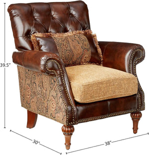 Dreena Rolled Arm Upholstered Chair with 1 Pillow in Brown Faux Leather Acme Furniture
