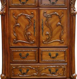 Victorian Dark Mahogany Clothes Chest Drawer Dresser with Ornate Carvings and Cabinet Acme Furniture