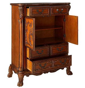 Victorian Dark Mahogany Clothes Chest Drawer Dresser with Ornate Carvings and Cabinet Acme Furniture
