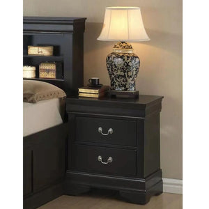 Louis Philippe III Nightstand with 2 Drawers Sleek Metal Hardware French Back Design Acme Furniture