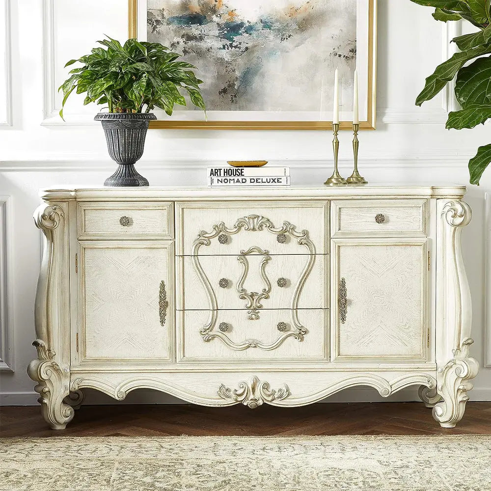 Baroque Bone White 5-Drawer 2-Door Dresser - Poplar & Aspen Wood with Shopmurai Baroque Bone White 5-Drawer 2-Door Dresser - Poplar & Aspen Wood with Shopmurai