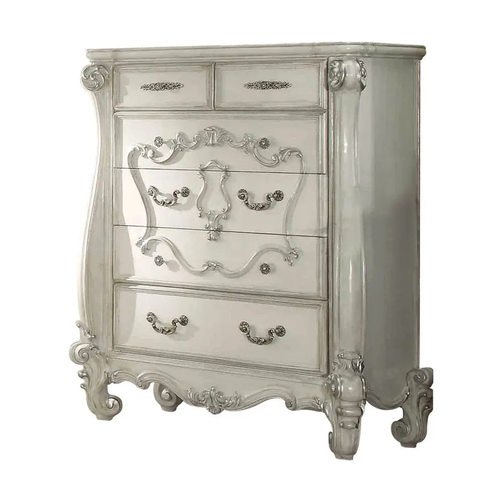 Baroque Bone White 5-Drawer Chest - Poplar & Aspen Wood with Scrolled Legs Acme Furniture