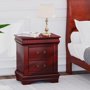 Traditional Wooden Nightstand 2-Drawer Cherry Finish Bedside Table with Antique Metal Handles for Bedroom Storage Acme Furniture
