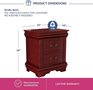 Traditional Wooden Nightstand 2-Drawer Cherry Finish Bedside Table with Antique Metal Handles for Bedroom Storage Acme Furniture