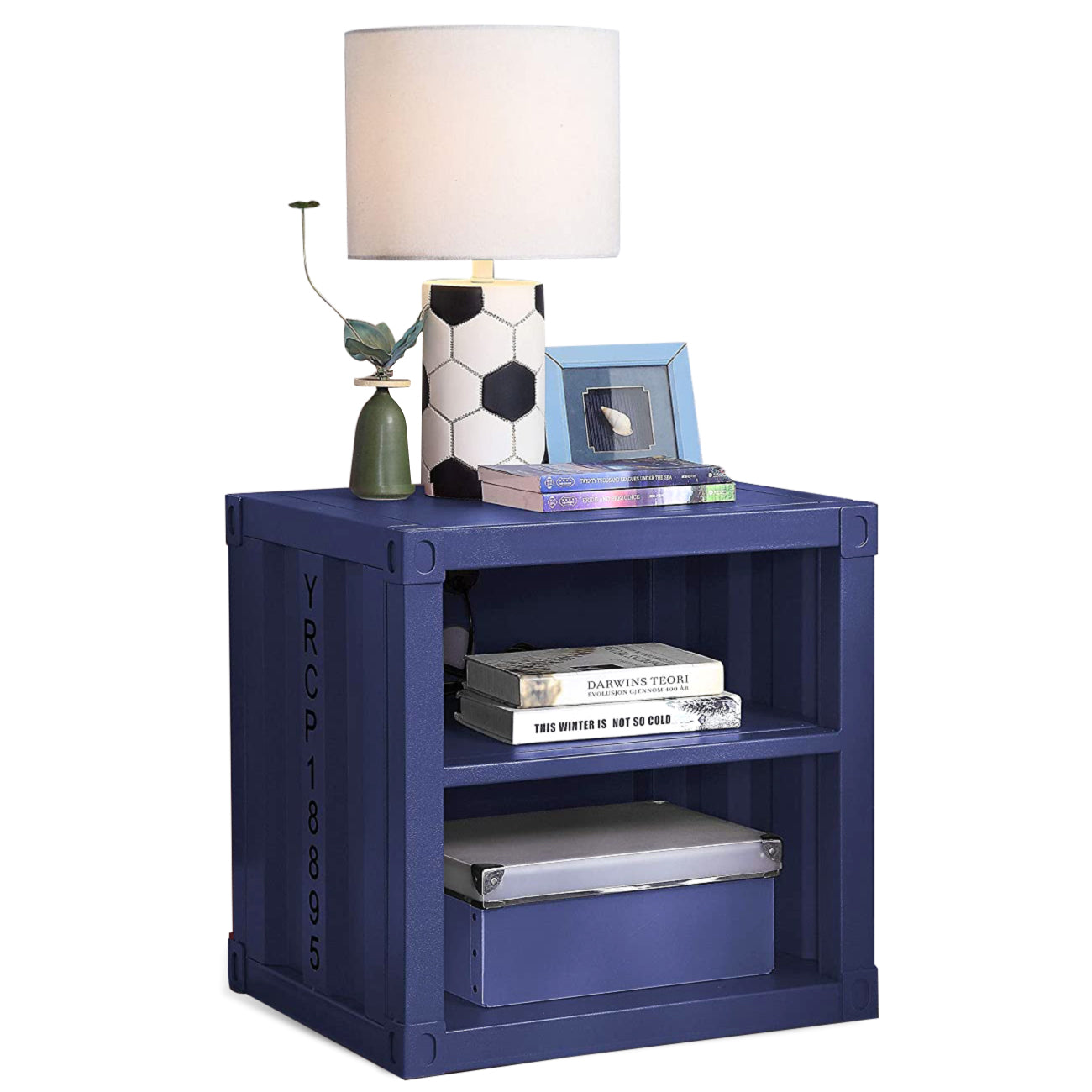 Nightstand USB With Open Display Shelf Cargo Style End Table