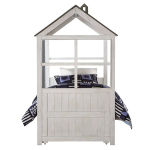 Tree House Wooden Frame Twin Bed in Weathered White and Washed Gray - Playful Design with Trundle Acme Furniture