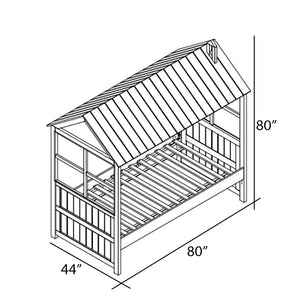 Tree House Wooden Frame Twin Bed in Weathered White and Washed Gray - Playful Design with Trundle Acme Furniture