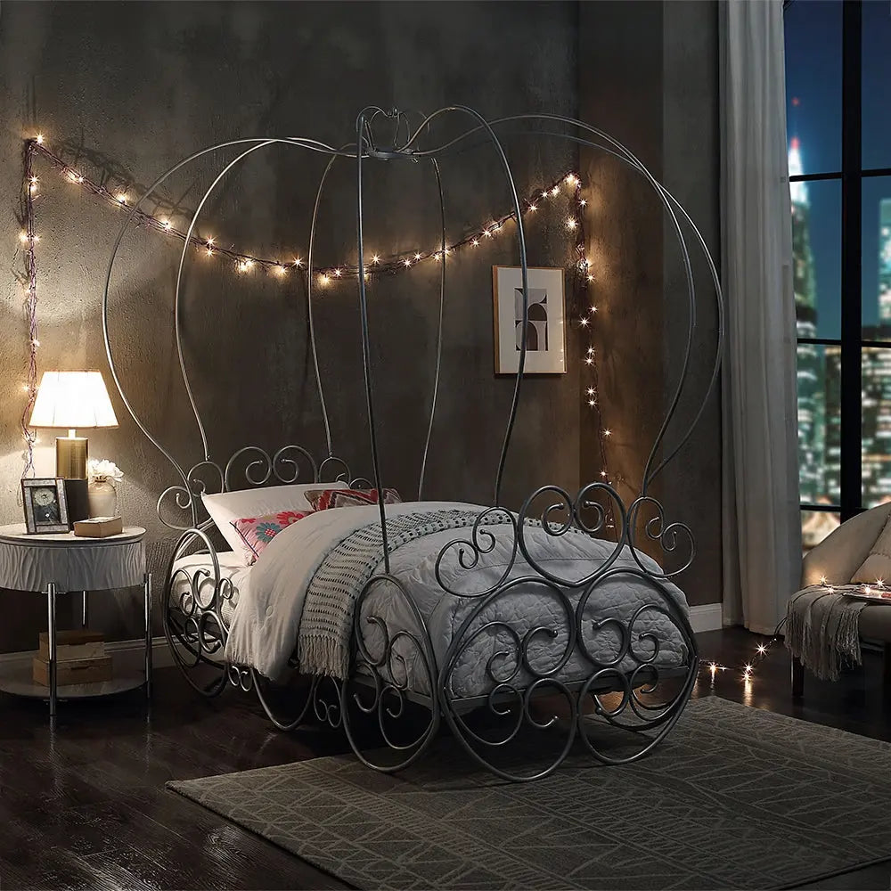 Priya Twin Bed with Canopy in Silver - Pumpkin Carriage Design for Kids Acme Furniture