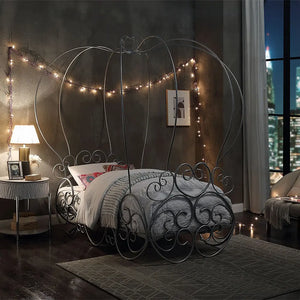Priya Twin Bed with Canopy in Silver - Pumpkin Carriage Design for Kids Acme Furniture