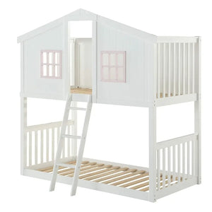 Rohan Cottage Twin Over Twin Bunk Bed in White & Pink - Cozy House Design for Kids Acme Furniture