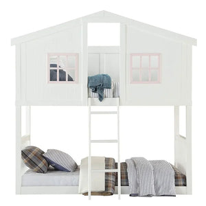 Rohan Cottage Twin Over Twin Bunk Bed in White & Pink - Cozy House Design for Kids Acme Furniture