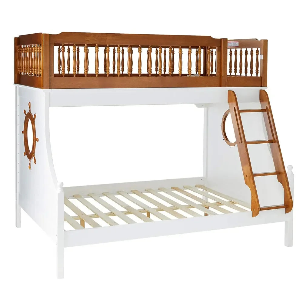 Farah Wooden Twin Over Full Bunk Bed in Oak and White - Nautical Design for Kids Acme Furniture