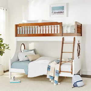 Farah Wooden Twin Over Full Bunk Bed in Oak and White - Nautical Design for Kids Acme Furniture