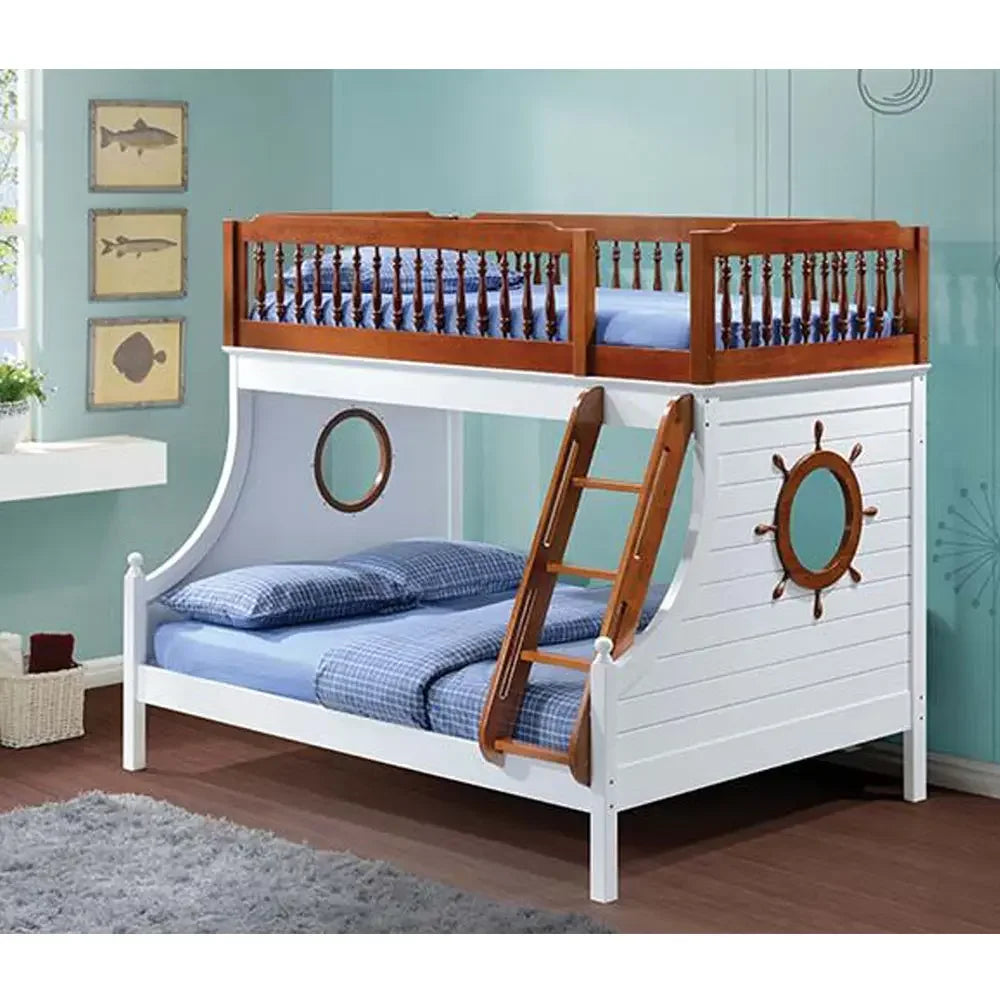 Farah Wooden Twin Over Full Bunk Bed in Oak and White - Nautical Design for Kids Acme Furniture