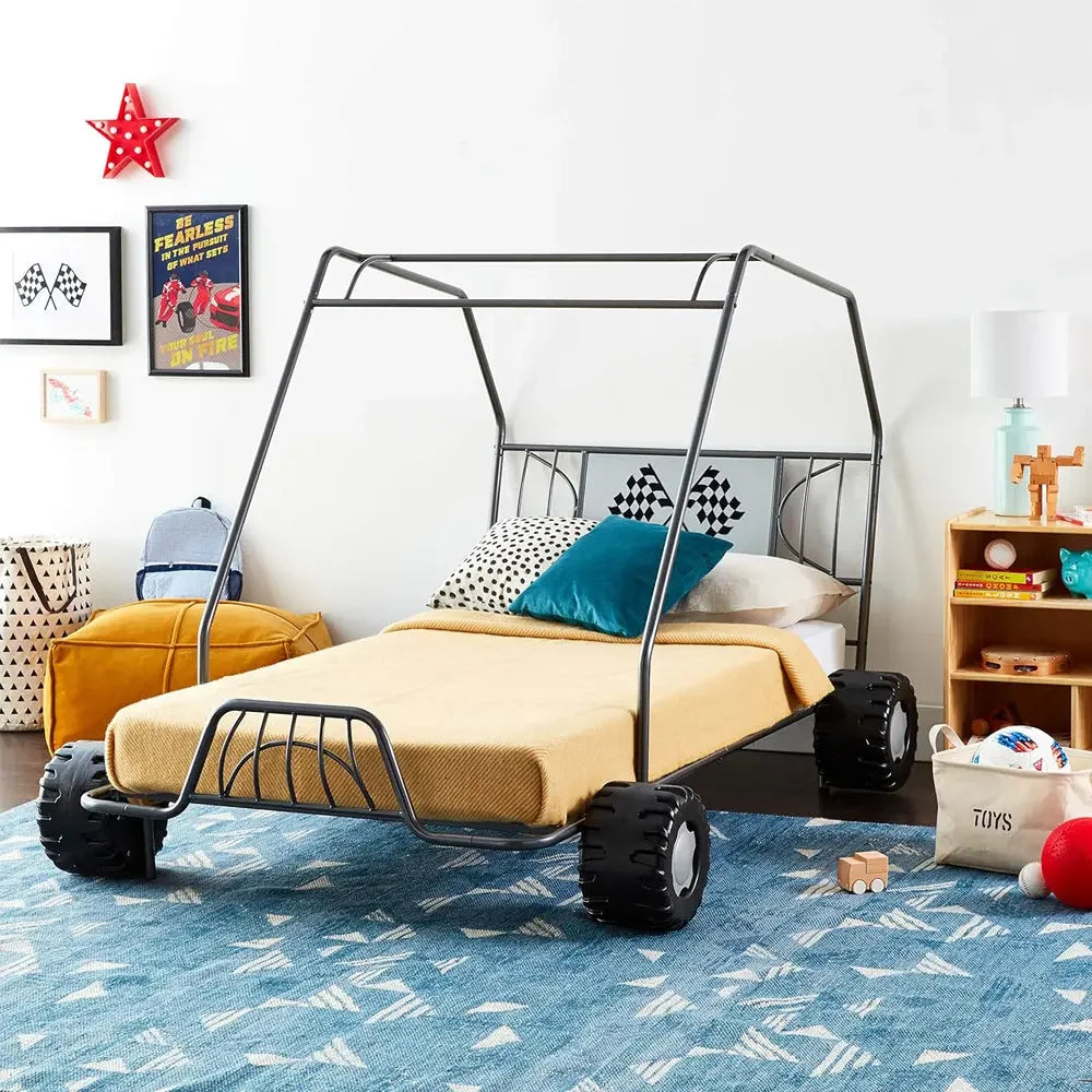 Xander Go Kart Twin Bed in Gunmetal- Metal Tube Steel Frame with Slat System for Kids Acme Furniture
