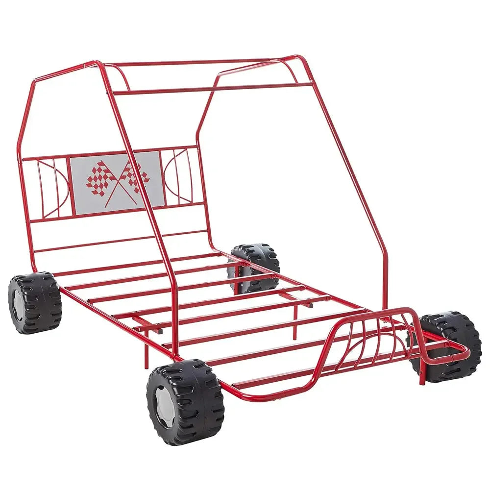 Xander Go Kart Twin Bed in Red - Metal Tube Steel Frame with Slat System for Kids Acme Furniture