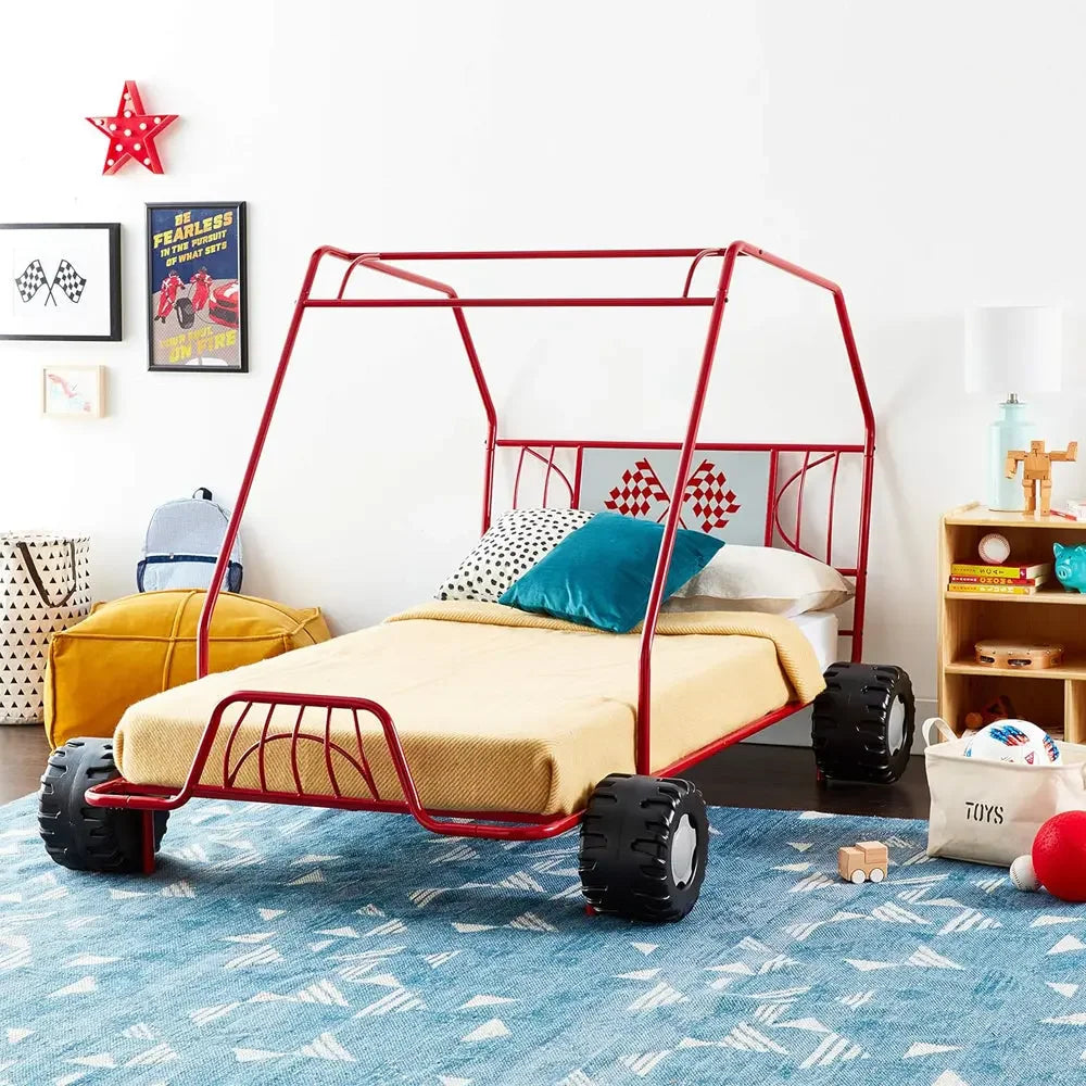 Xander Go Kart Twin Bed in Red - Metal Tube Steel Frame with Slat System for Kids Acme Furniture
