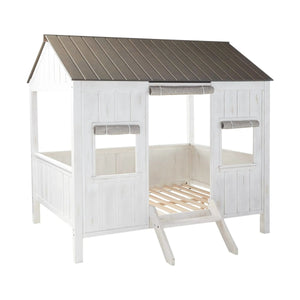 Kid's Full-Size Spring Cottage House Bed with Slat System - White & Pink, No Box Spring Required Acme Furniture