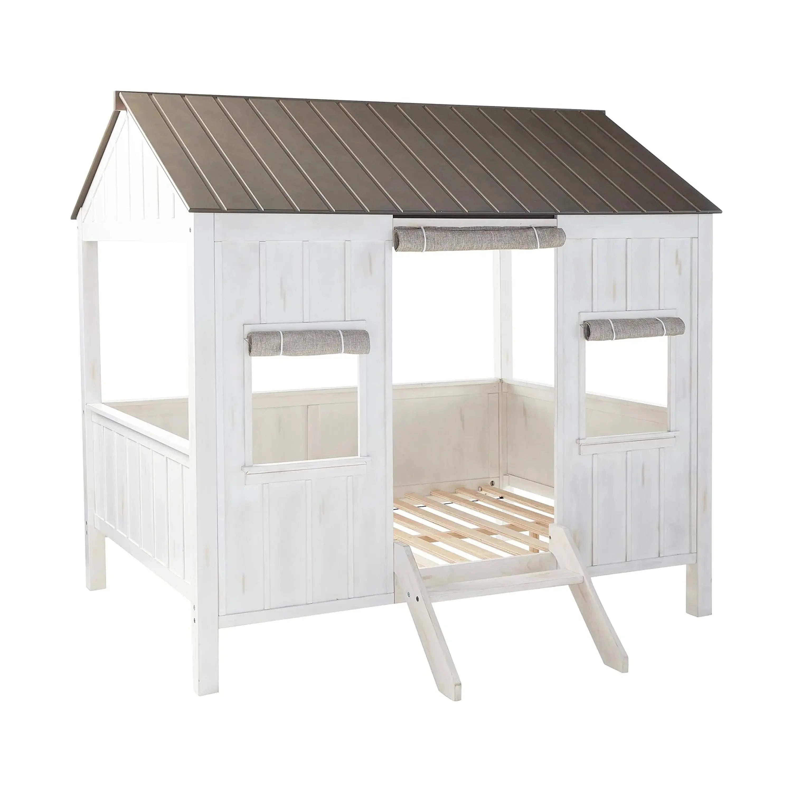 Kid's Full-Size Spring Cottage House Bed with Slat System - White & Pink, No Box Spring Required Acme Furniture