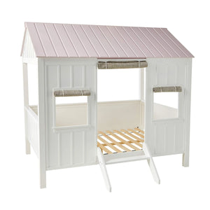 Kid's Full-Size Spring Cottage House Bed with Slat System - White & Pink, No Box Spring Required Acme Furniture