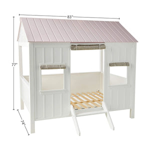 Kid's Full-Size Spring Cottage House Bed with Slat System - White & Pink, No Box Spring Required Acme Furniture
