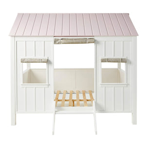 Kid's Full-Size Spring Cottage House Bed with Slat System - White & Pink, No Box Spring Required Acme Furniture