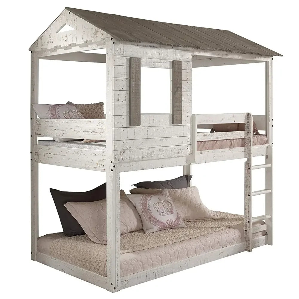 Darlene Farmhouse Wood Twin Over Twin Bunk Bed in Rustic White Acme Furniture