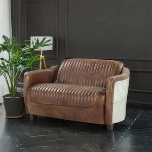 Brancaster Retro Brown Leather Aviator Loveseat - Modern Vintage 2-Seater Sofa for Living Room Acme Furniture