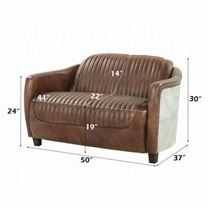 Brancaster Retro Brown Leather Aviator Loveseat - Modern Vintage 2-Seater Sofa for Living Room Acme Furniture