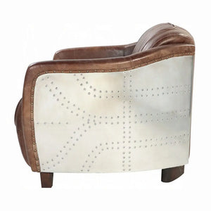 Brancaster Retro Brown Leather Aviator Loveseat - Modern Vintage 2-Seater Sofa for Living Room Acme Furniture