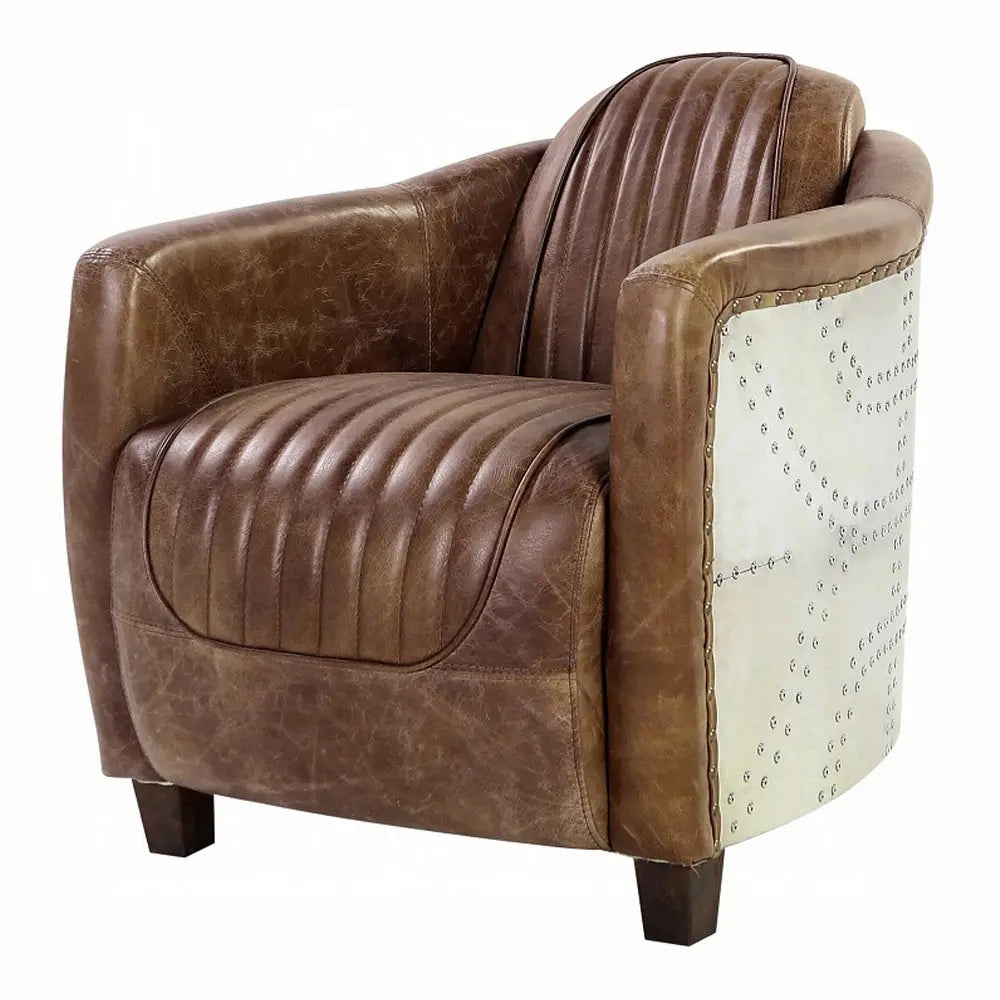 Brancaster Retro Brown Leather Aviator Chair - Modern Vintage Armchair for Living Room Acme Furniture