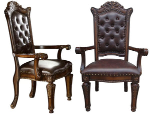 Vendome Dining Arm Chair Set of 2 in PU and Cherry - Luxurious Button Tufted Design Acme Furniture