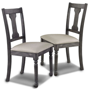 Wallace Wooden Dining Side Chair Set of 2 in Tan and Weathered Gray - Padded Linen Seats Acme Furniture