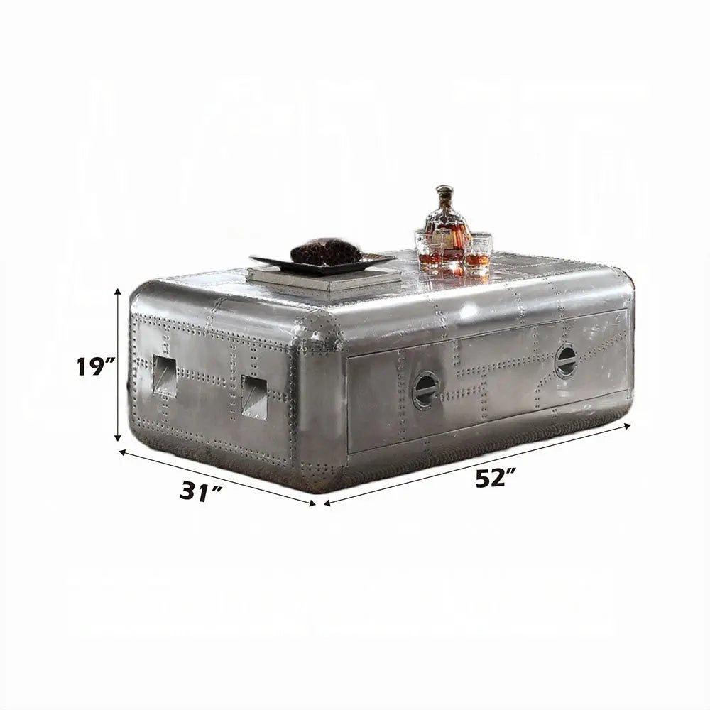 Brancaster Aluminum Aviator Coffee Table - Modern Vintage Trunk Style with Storage Drawer Acme Furniture