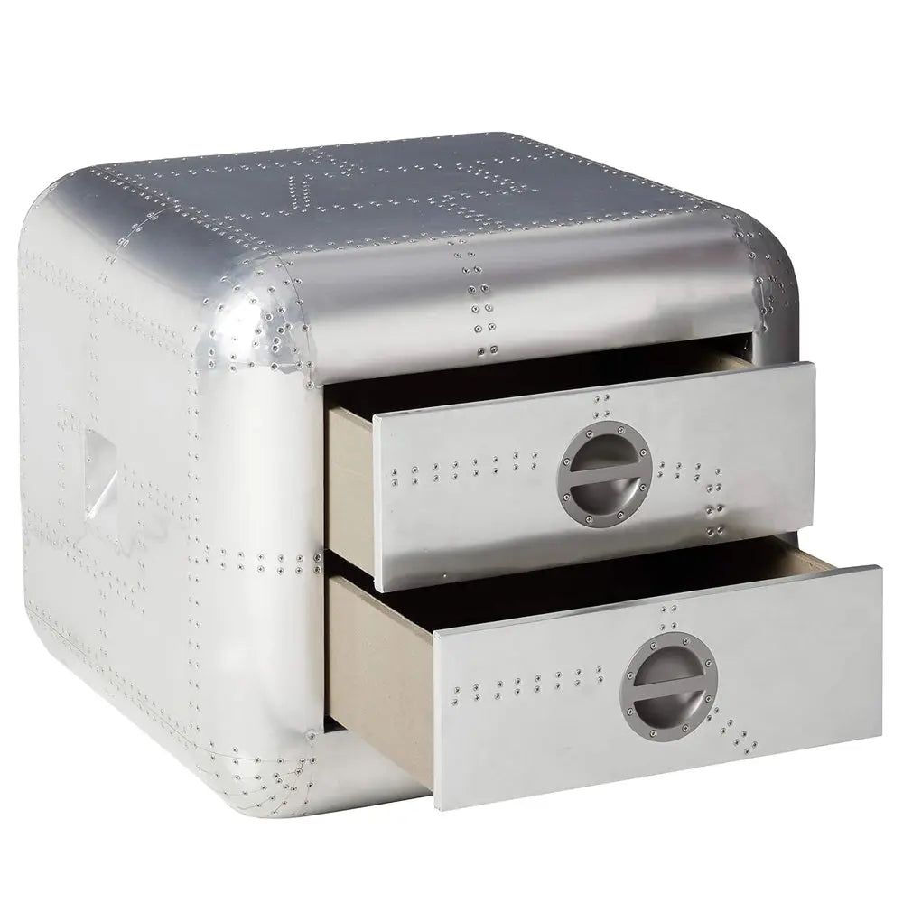 Brancaster Aluminum Aviator End Table - Mid-Century Modern Square Trunk Table with Storage Drawers Acme Furniture