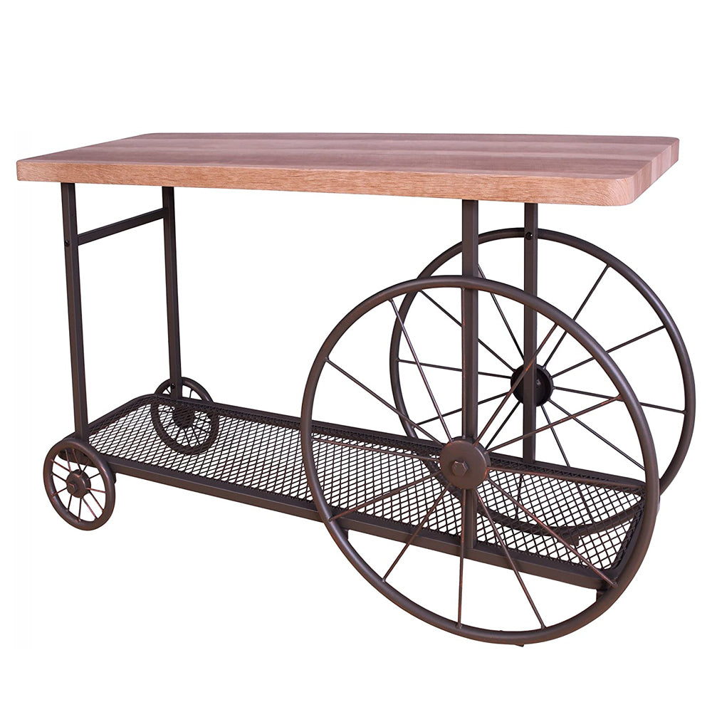 Rectangular Wooden Console Table with Shelf in Oak and Antique Gray