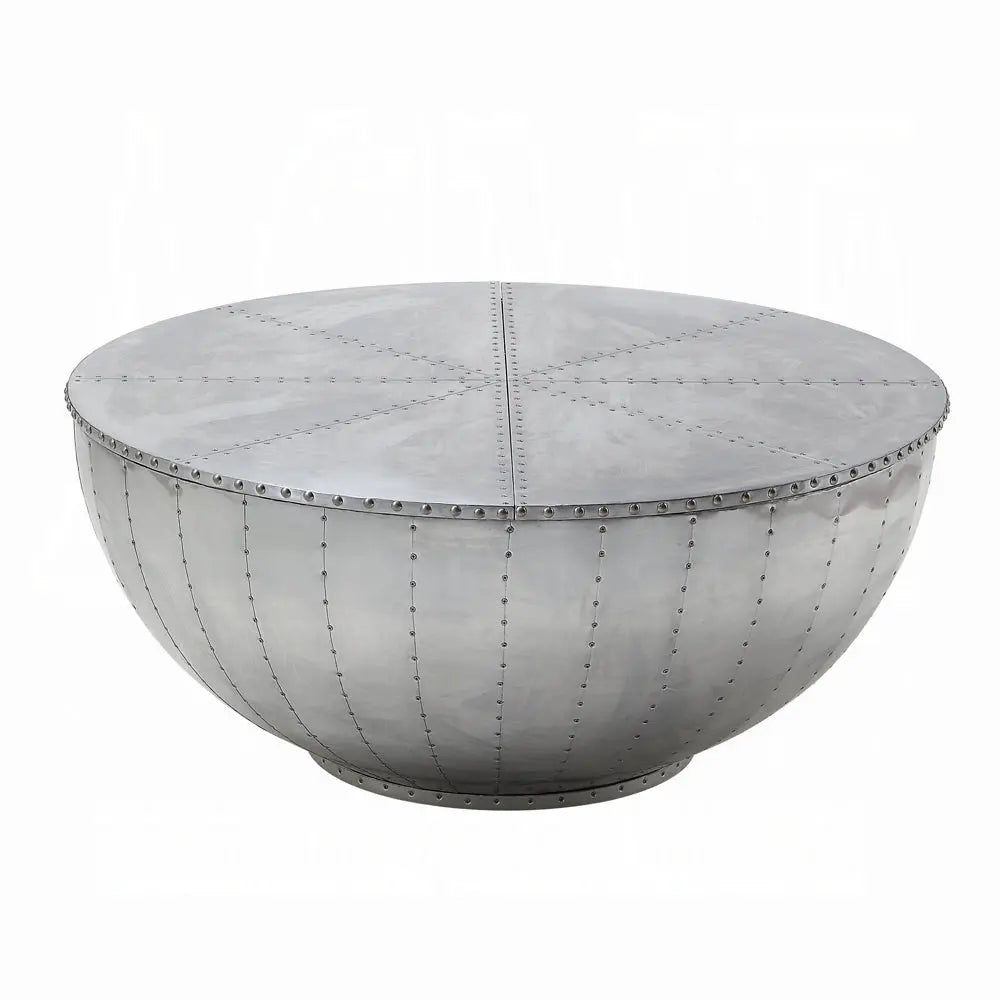 Brancaster Aluminum Patchwork Drum Coffee Table - Industrial Round Table with Hidden Storage Acme Furniture