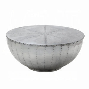 Brancaster Aluminum Patchwork Drum Coffee Table - Industrial Round Table with Hidden Storage Acme Furniture