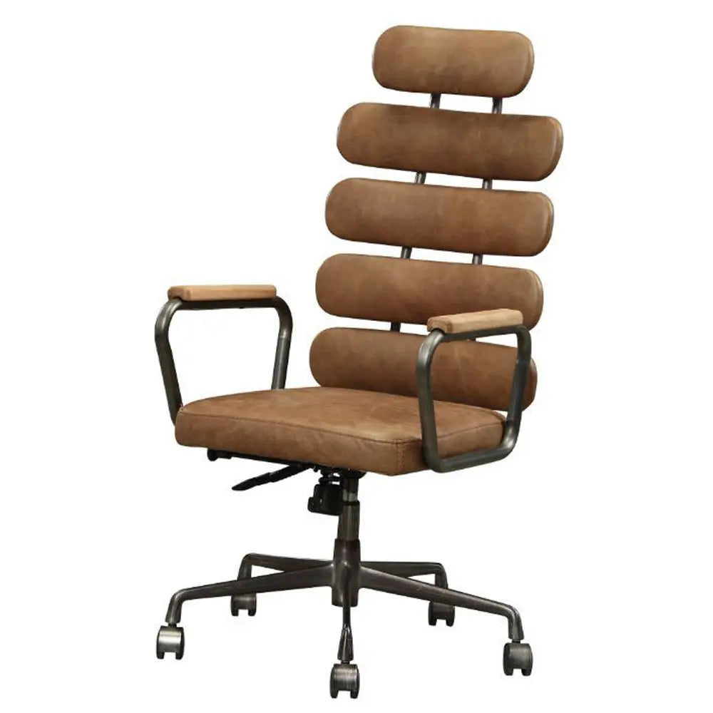Calan Executive Office Chair in Retro Brown Top Grain Leather, Button Tufted Backrest Acme Furniture