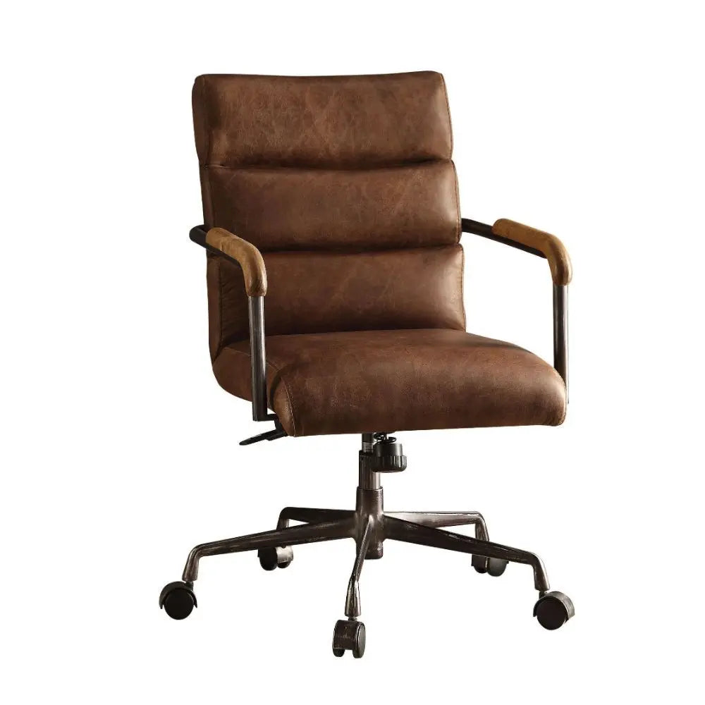 Harith Genuine Leather Swivel Office Chair in Antique Ebony, Executive Adjustable Chair with Casters Acme Furniture