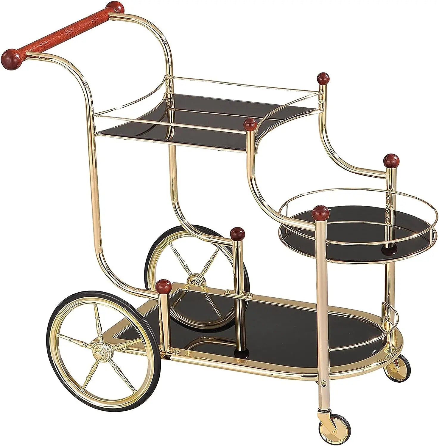 Gold Bar Cart with Wheels 3-Tier Metal Serving Cart with Tempered Glass Shelves for Home, Kitchen, or Living Room Acme Furniture