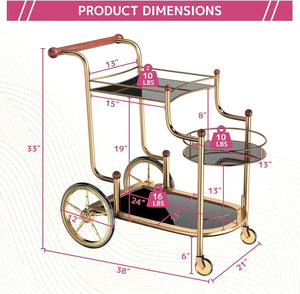 Gold Bar Cart with Wheels 3-Tier Metal Serving Cart with Tempered Glass Shelves for Home, Kitchen, or Living Room Acme Furniture