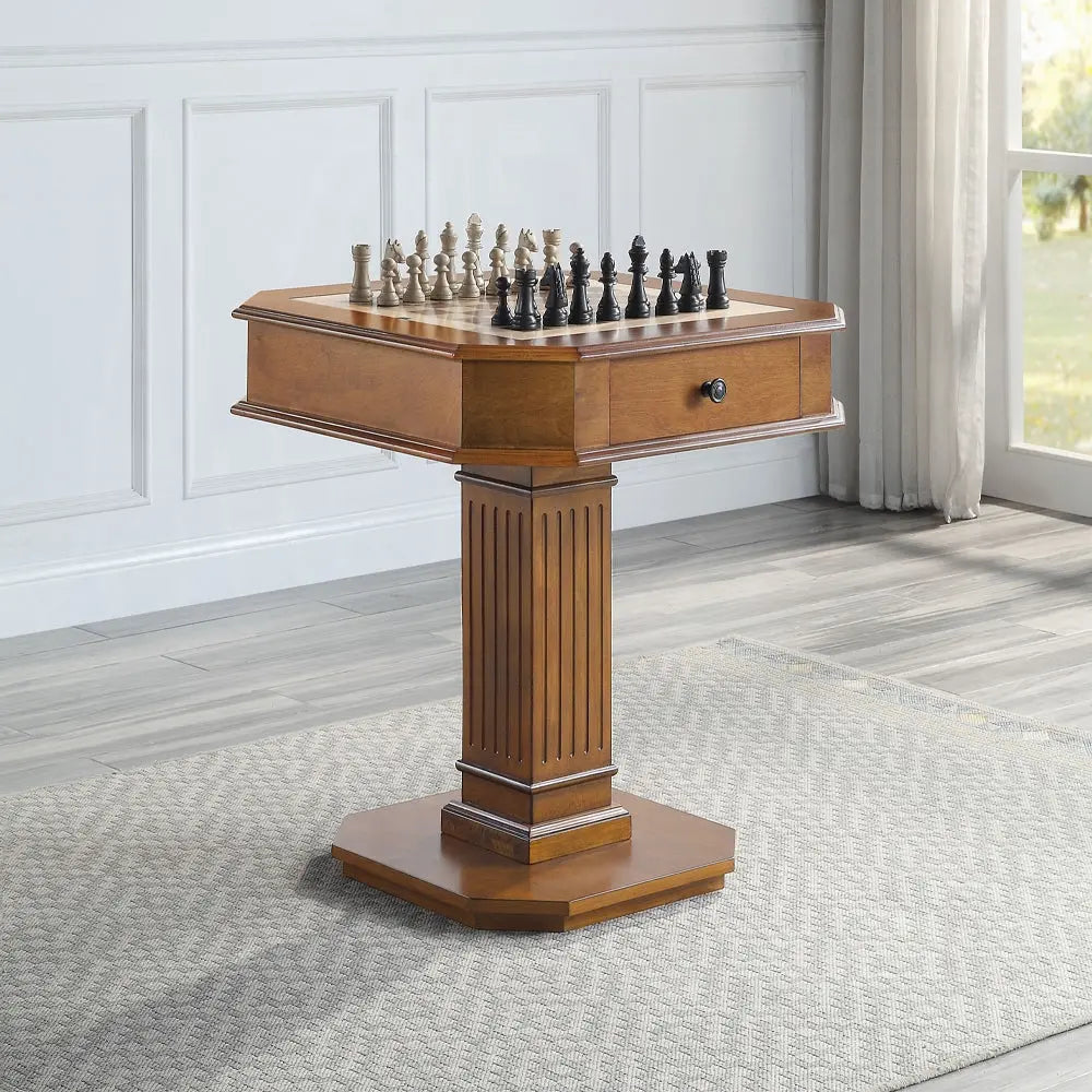 Bishop Game Table in Cherry Finish with 3-in-1 Reversible Game Tray and Fluted Pedestal Acme Furniture