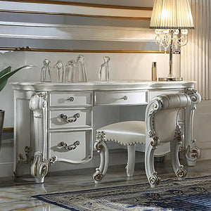 Baroque Bone White Vanity Desk - 65" with Scrolled Legs and Storage Drawers Acme Furniture