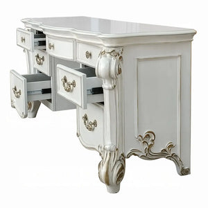 Baroque Bone White Vanity Desk - 65" with Scrolled Legs and Storage Drawers Acme Furniture