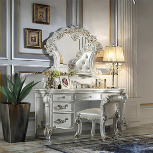 Baroque Bone White Vanity Desk - 65" with Scrolled Legs and Storage Drawers Acme Furniture