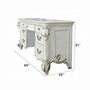 Baroque Bone White Vanity Desk - 65" with Scrolled Legs and Storage Drawers Acme Furniture