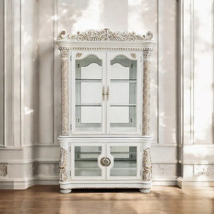 Baroque Bone White Curio Cabinet - 53" with Glass Doors and Touch Light Acme Furniture