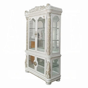 Baroque Bone White Curio Cabinet - 53" with Glass Doors and Touch Light Acme Furniture